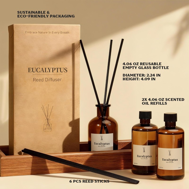 Reed Diffuser Set, 8.12 fl.oz Eucalyptus Scented Diffuser with Sticks,
