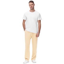 Poriff Mens Linen Summer Pants Relaxing Pants Drawstring Trousers Male Beige L