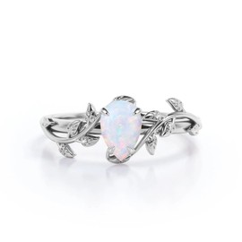 Luyona Opal Rings Sterling Silver Wedding Rings for Women, White Opal Engagement Promise Band Ring Anniversary Promise Rings for Her with Free Engraving-7-Size9