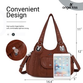 Angelkiss Purses and Handbags for Women Washed Vegan Leather Crossbody Hobo Satchel Shoulder Tote Purse (Brown)