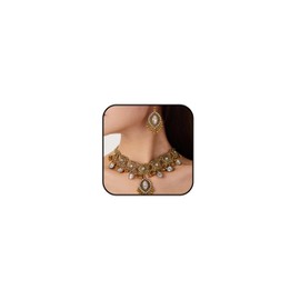 Indian Jewelry Set for Women with Necklace and Dangling Jhumka Earrings Traditional Ethnic Outfit Accessories Elegant Gift