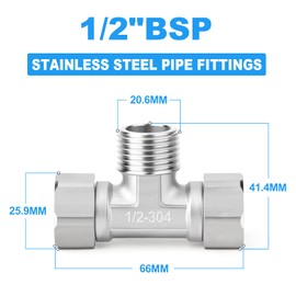 ERGAOBOY 1 Piece 304 Stainless Steel 3 Way Left & Right 2 Ends Flexible Moving Tee 1/2 Inch Male T Shape Connector for Sprayer, Angle Valve, Shower Arm