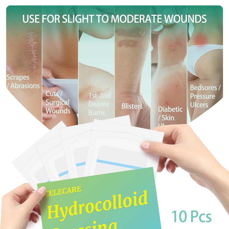 Hydrocolloid Bandage 10 Pack, 4''x4'' Thin Sterile Hydrocolloid Wound Dressing