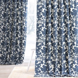 HPD Half Price Drapes Printed Floral Curtains 84 Inches Long Luxury Cotton Curtains (1 Panel) Room Darkening Window Curtains for Bedroom & Living Room, 50W x 84L, Floral Blossom Blue