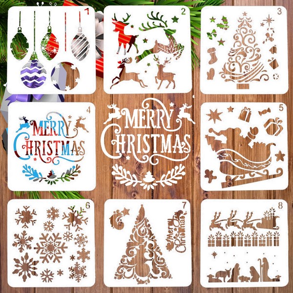 8 Piece Stencil Christmas Set Xmas Stencils, LYPER Drawing Stencils