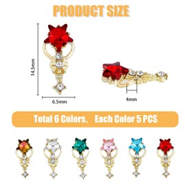 HOBBIESAY Pack of 30 6 Colours Star Shape Nail Art Charms Colourful Crystals Nail Cabochons Sparkling Rhinestones Alloy Charms Rhinestone Pendant Star Manicure Jewels for DIY Nail Accessories