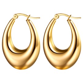 OIDEA Chunky Oval Hoop Earrings for Women: Dainty Large Thick Hoop Earrings Lightweight Hypoallergenic Stainless Steel Womens Earrings Jewelry Gifts