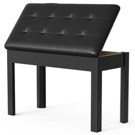 UMOMO Piano Bench with Storage, Leather Tufted 2-Seat Keyboard Stool, Solid Wood Legs, Music Sheet Storage Black