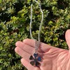 Black Clover 5 Leaf Clover 5mm Necklace Stainless Steel 22