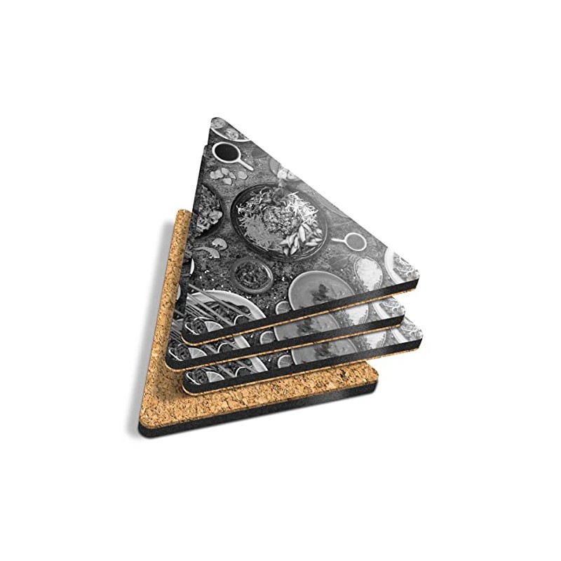 4 x Triangle Coasters - BW - Tasty Thai Food
