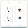 RiteAV Power Outlet and CAT6 F81 Wall Plate Decorative [White]