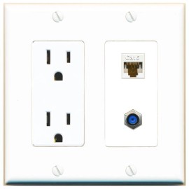 RiteAV Power Outlet and CAT6 F81 Wall Plate Decorative [White]