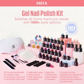 MEFA 54 Pcs Gel Nail Polish Kit with U V Light, 32 Colors Soak Off Nude Pink Red Gel Polish Nail Set with Matte/Glossy Gel Top Base Coat Manicure Tools Nail Art Decorations DIY Salon Home Gifts