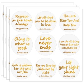 Jesus Faith Bible Verse Stickers, 1.5 Inch Gold Foil Christian Christmas Religious Inspirational Scripture Quote Stickers, 120 Pcs