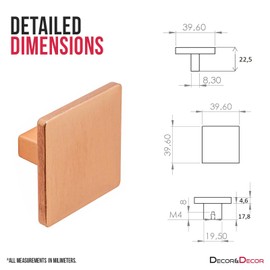Decoranddecor Calla Square Cabinet Knob Door Pull Handle Kitchen Cupboard Furniture Drawer (1 Pack, Matt Rose)