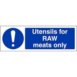V Safety Utensils for raw meats only-300x100mm-Magnetic Safety Sign
