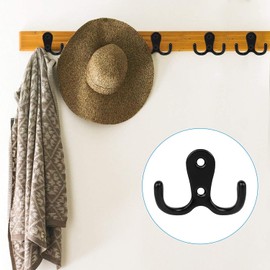 15 PCS Coat Hooks Heavy Duty Hardware Robe Hooks Double Prong Wall Mounted Robe Hooks Utility Rustic Hooks with 30 Screws Retro Hooks for Hanging Coat Hat Towel Scarf Bag Key Cap Cup (Black)