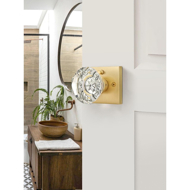 EHOMEWARE 1 Pack Crystal Door Knobs Gold, Closet Door Handles