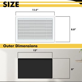 Powrocket Linear Bar Air Grille 12" X 8", Aluminum Air Supply/Return Grilles,Easy Air Flow,Removable Grille/Door-HVAC Air Vent Cover,White[Outer Dimensions: 12.8"w X 8.8"h]