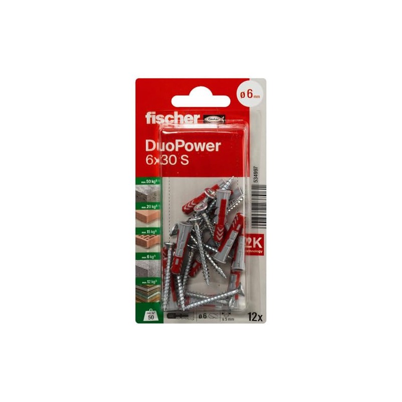Fischer 542036 Blister Pack Duopower 6 x 30 S K