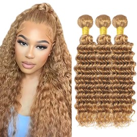 Honey Blonde Deep Wave Bundles Blonde Deep Curly Bundle 8A Grade Brazilian Virgin Hair 3 Bundles 20 20 20 Inch Color 27 Bundle Hair Extensions