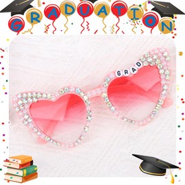 BAHABY Pink Graduation Sunglasses - Graduation Glasses with 'GRAD’ Photo Props for Her Him Graduation Party Favors Class of 2025