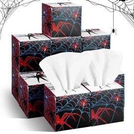 Fourluoo 12 Pack Spider Facial Tissues Cube Face Boxes 600 Sheets 3 Ply Small Spiderweb Square Tissues Bulk for Spider Birthday Party Decorations