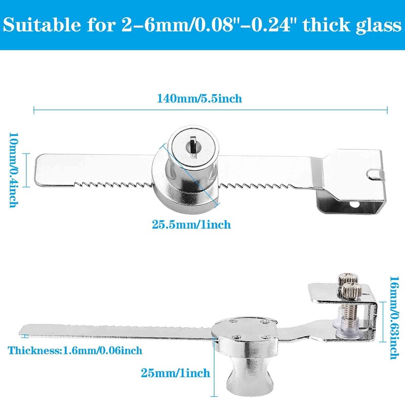 Waziaqoc 2PCS Sliding Glass Door Ratchet Lock with Chrome Finish,