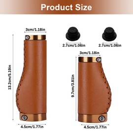 GREATRICH Leather Bicycle Grips, Brown Shock-Absorbing Leather Handles, Non-Slip Bicycle Grips with Double Closure, Compatible with MTB, Mountain Bike, Electric Bicycle