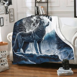 CaomeiWu Wolf Throw Blanket, 80" x 60" Flannel Cool Wolves Themed Stuffed Animal Black Throw, Soft Nap Throw Blanket for Home Boys Girls Women Wolf Lovers Gifts