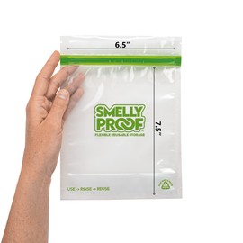 Smelly Proof 10 x Expandable Stand & Fill REUSABLE Storage Bags for Food Designed & Mfg in US, BPA FREE, NO PEVA, Reusable Sandwich Bags, Dishwasher-Safe, Clear 3 mils STAND UP 6.5" x 7.5" - 10pk