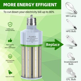 FLWEII LED Corn Light Bulb, 208-480V 100W E39 Mogul Base 5000K,14000 LM Replacement 800W HPS/MH for Indoor Outdoor Garage Warehouse Factory Backyard