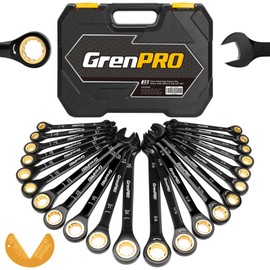 GRENPRO Ratcheting Wrenches Set, Combination Wrench Sets With Organizer Box, 23PC SAE & Metric And Standard, 1/4" to 3/4" & 6-18mm, Open End Wrench Set, Electrophoretic Coating Sock Mechanic Tools