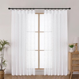 OWENIE Max Pinch Pleated Sheer White Curtains for Bedroom Living Room 72 Inches Long 2 Panels Set, Modern Soft Airy Light Filtering Curtains Jacquard Clip Door Curtain, White, Each 42x72 Inch