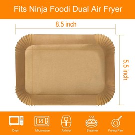 Air Fryer Disposable Paper Liner, 200 Pack Baking Paper for Ninja Foodi DZ201 DZ401 Dual Air Fryer, Food-Grade Non-Stick Waterproof Oil-Proof Parchment Liners (9 x 6 inch)