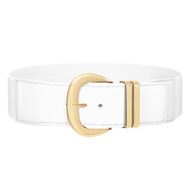 JasGood Women's Wide Belt Elastic Waist Belt for Dresses Stretchy Belt Hip Belt Golden Buckle Belt for Women, G-white
