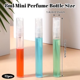 12 Pack Portable Travel Perfume Bottle 8ml Mini Plastic Spray Bottle Empty, Fine Mist Refillable Mini Sample Perfume Bottles Perfumes Atomizer Small Empty Sample Containers Clear Spray Bottles