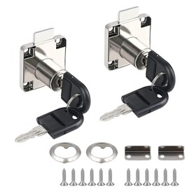 Pack of 2 Furniture Lock 22 mm Cabinet Lock with Key Silver Drawer Lock Universal Screw-On Lock for Office Household Drawers and Cabinets