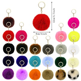 DOITEM Pack of 30 Pom Poms and Heart-Shaped Pompoms Keychain, Fluffy Ball Key Ring for Girls, Women