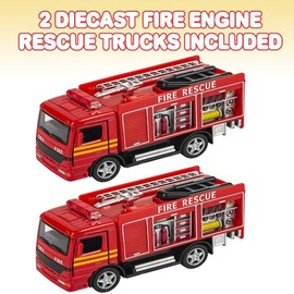 ArtCreativity Diecast Fire Truck Toy, Set of 2 Firetruck Toys 3-5 Years Old, Engine Rescue Trucks, Diecast Toy, Fire Trucks for Toddlers 1-3 with Pullback Mechanism, Great Gift Idea for Boys and Girls