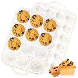 CAKETIME Silicone Muffin Pans for Baking, Metal Reinforced Frame Regular 12 Cups & Mini 24 Cups Cupcake Pan Nonstick Muffin Pan for Homemade Baking Easy to Handle