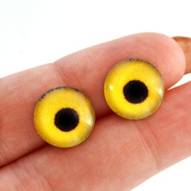 Bright Yellow Sparrow Hawk Glass Eyes Realistic Bird Animal Pair for Art Doll Parts, Sculpture, Prop, Mask, Fursuit, Jewelry Making Cabochons, Taxidermy Supplies, and More (12mm)