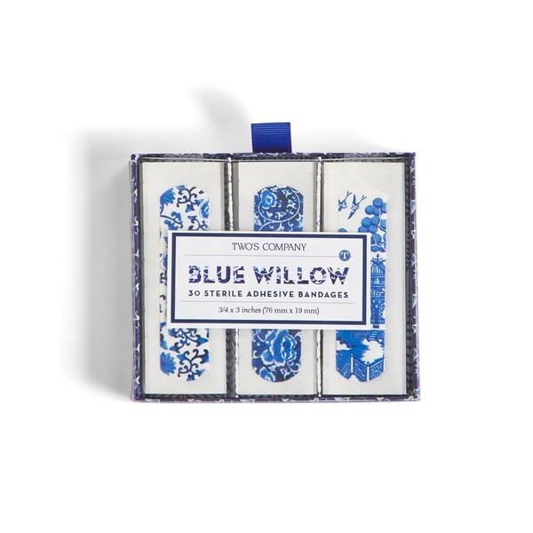Two's Company 53560 Blue Willow Bandages in Gift Box,30 Pieces,3-inch Length,Plastic,White