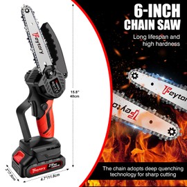 6" Electric Cordless Chainsaw, Mini Handheld Power Chainsaw Battery Powered 21V 1500MAH Rechargeable Battery with Splash Guard for Garden Wood Cutting Tree Trimming, Wood/Bamboo Pruning Chain Saw