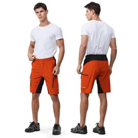 Ally Men's Mountain Bike Shorts 4D Padded Lightweight Loose-fit with Zipper Pockets for Biking Cycling Bicycle Riding Biker (Attached-pad Orange, X-Large)