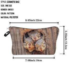 Livel lhood Squirrel Cosmetic Bag for Women Cute Small Organizer Bag for Purse Travel Toiletry Zipper Pouch Gift for Sisters Squirrel Makeup Bag for Her