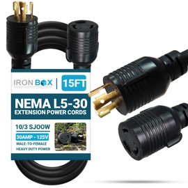IronBox Electric - Heavy Duty NEMA L5-30 Extension Power Cord - 30A/125V UL Listed Extension Cord - Power Cable for RVs, Generators, and Power Tools - Ideal for Indoor & Outdoor Use(Molded, 15 feet)