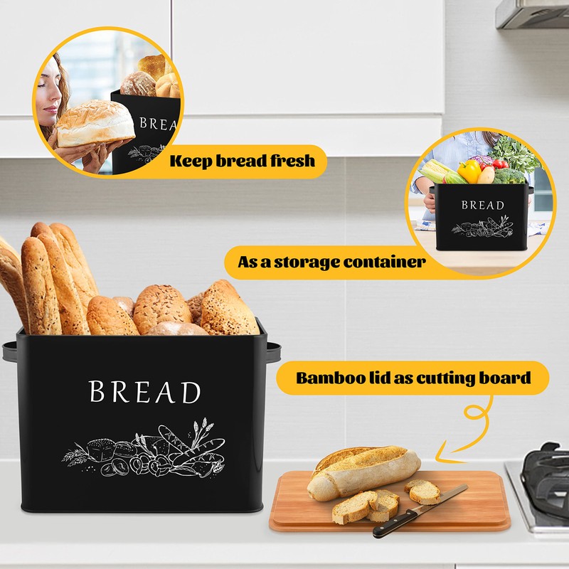 E-far Bread Box for Kitchen Countertop, Metal Bread Storage Container