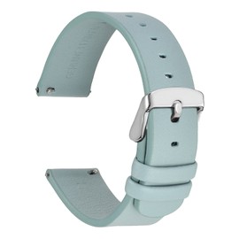 WOCCI 18mm Thin Flat Leather Watch Strap for Smart Watch with Silver Buckle (Light Blue)