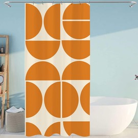 De-Mediocre Orange Shower Curtain Sets,Modern Abstract Geometric Art Bath Curtain for Bathroom,Waterproof Fabric Polyester Mid Century Curtain with 12 Hooks, 36 x 72 Inches